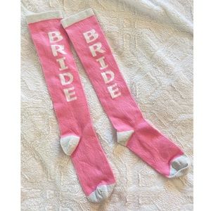 Knee High Pink Sparkle BRIDE socks.